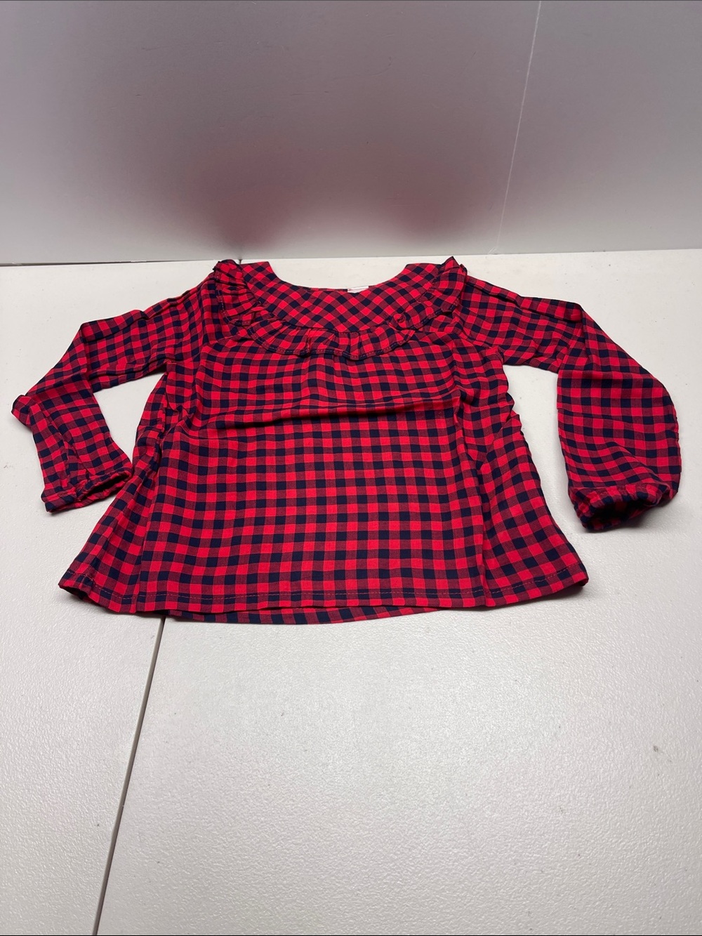 OshKosh B'gosh Red and Black Plaid Ruffle Yoke Blouse. NWOT